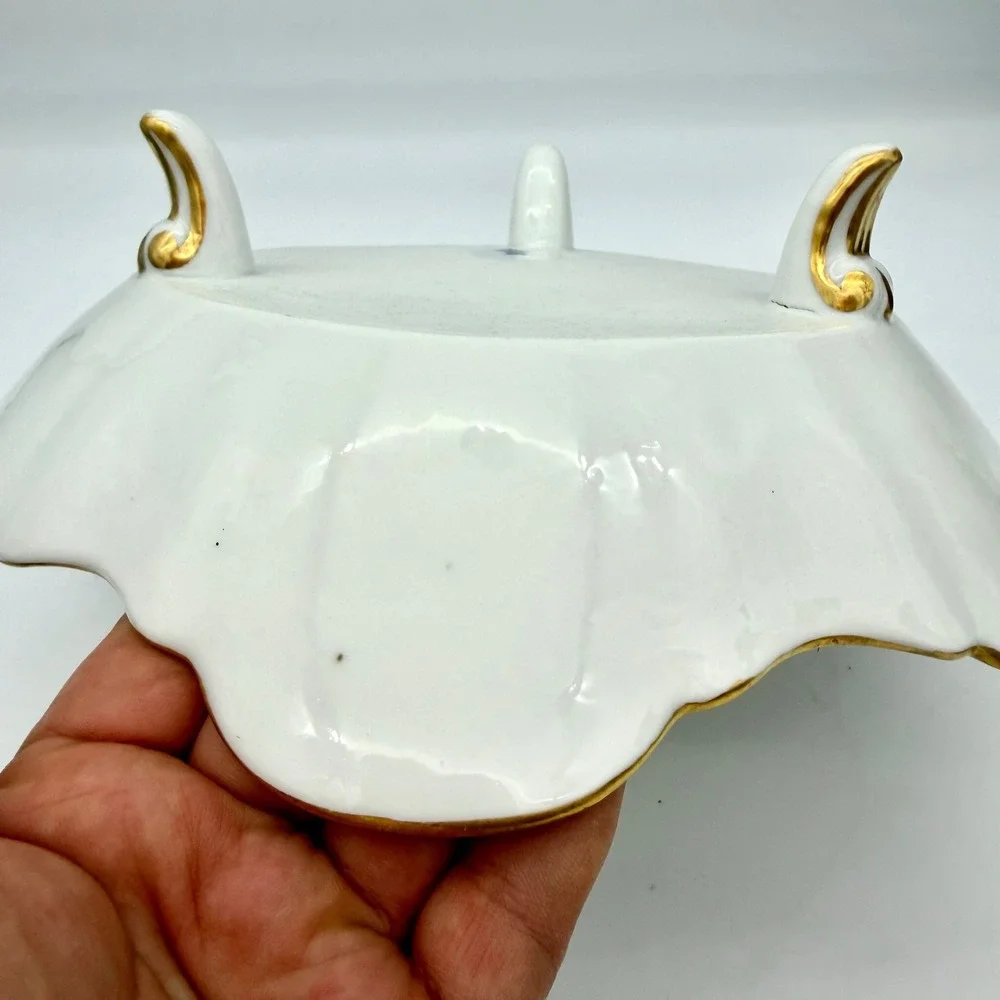 Centerpiece Footed Bowl Porcelain Rococo Gold Gilt Hand Painted Floral 9.5
